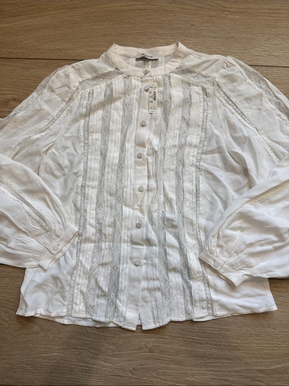 NWT Madewell Lace-Insert Button-Up Long-Sleeve Top
